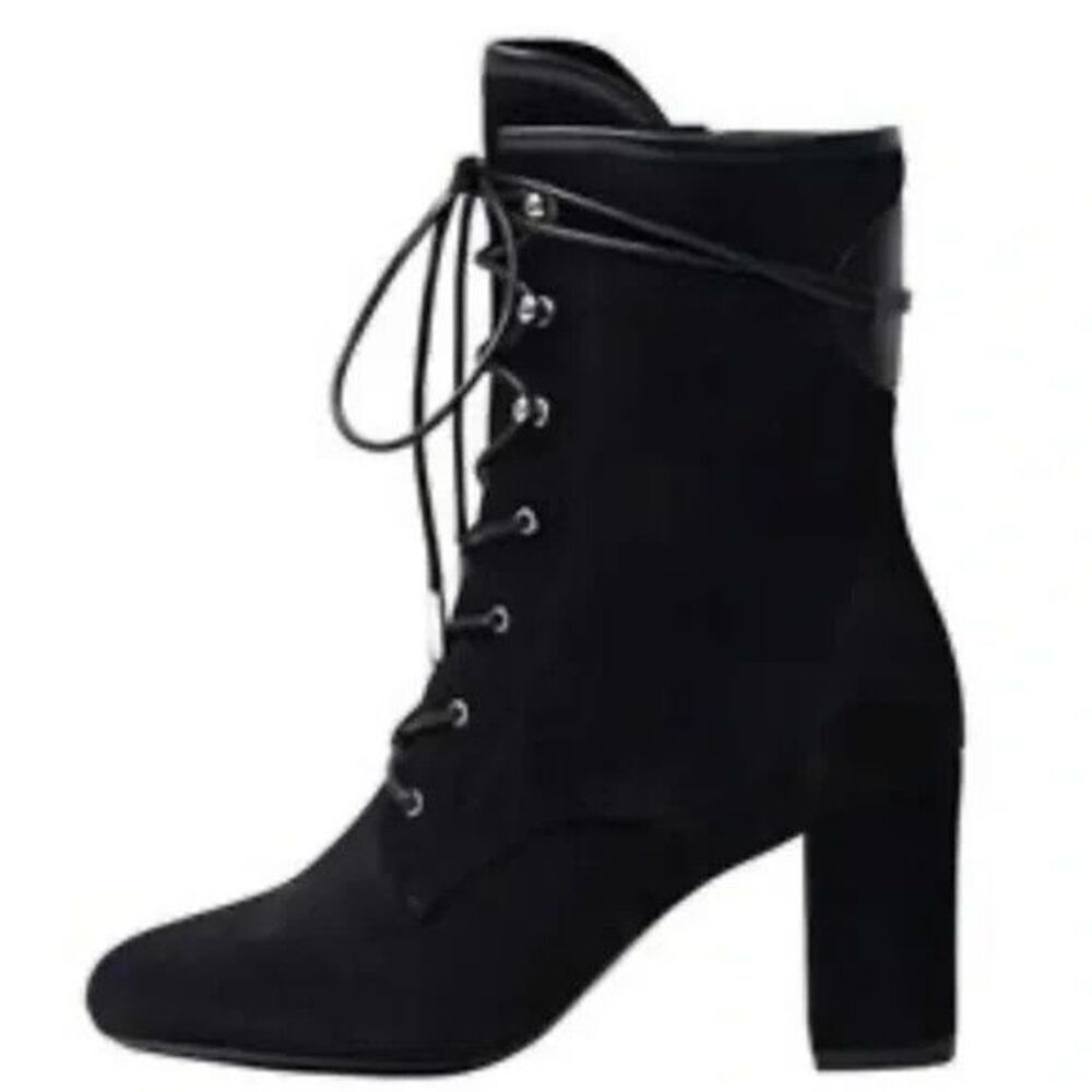 New LONGCHAMP BLACK BLOCK HEEL LEATHER LACE-UP BOOT size FR 40/ US 9 - Picture 2 of 8